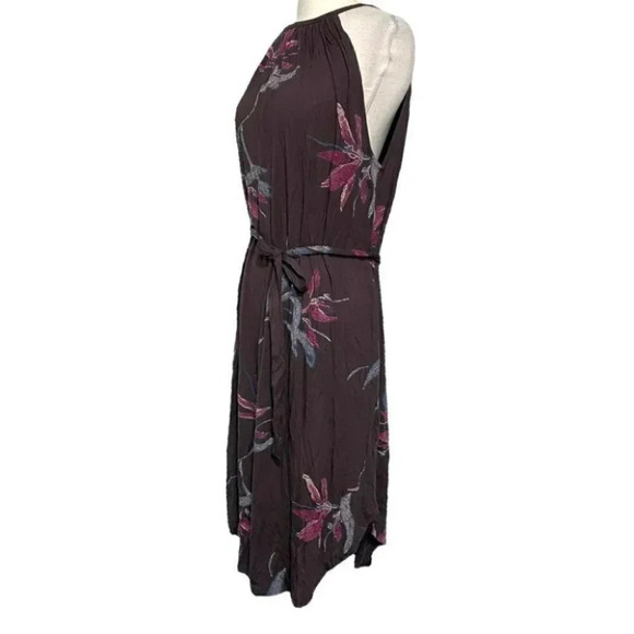 Lucky Brand M brown floral sleeveless halter neck dress with scoop hem - Picture 4 of 8